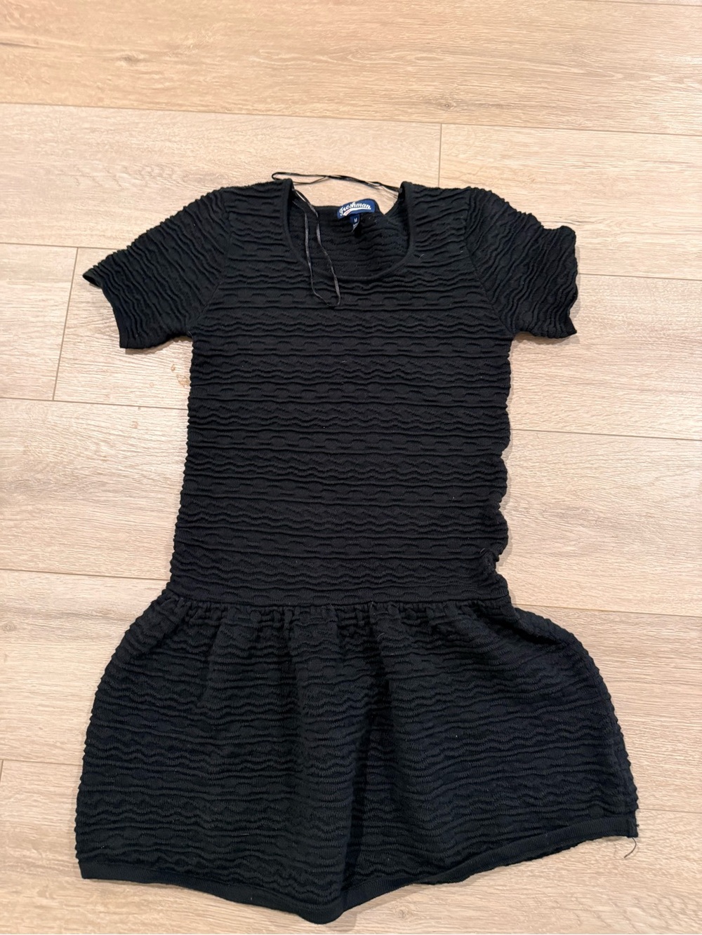 Freshman Black Textured Short Sleeve Mini Dress